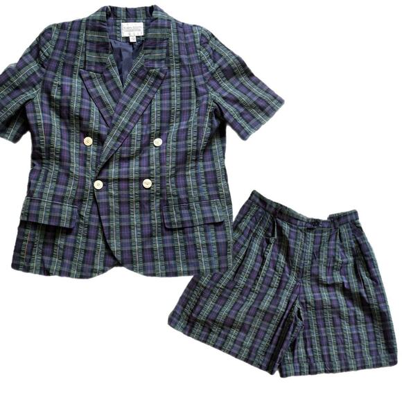 90's Karen scott plaid blazer and shorts set (size 16) - Picture 1 of 5